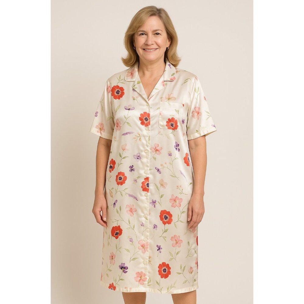 EJC Intimates 90s Vintage Satin Floral Nightgown Sleep Shirt House Dress